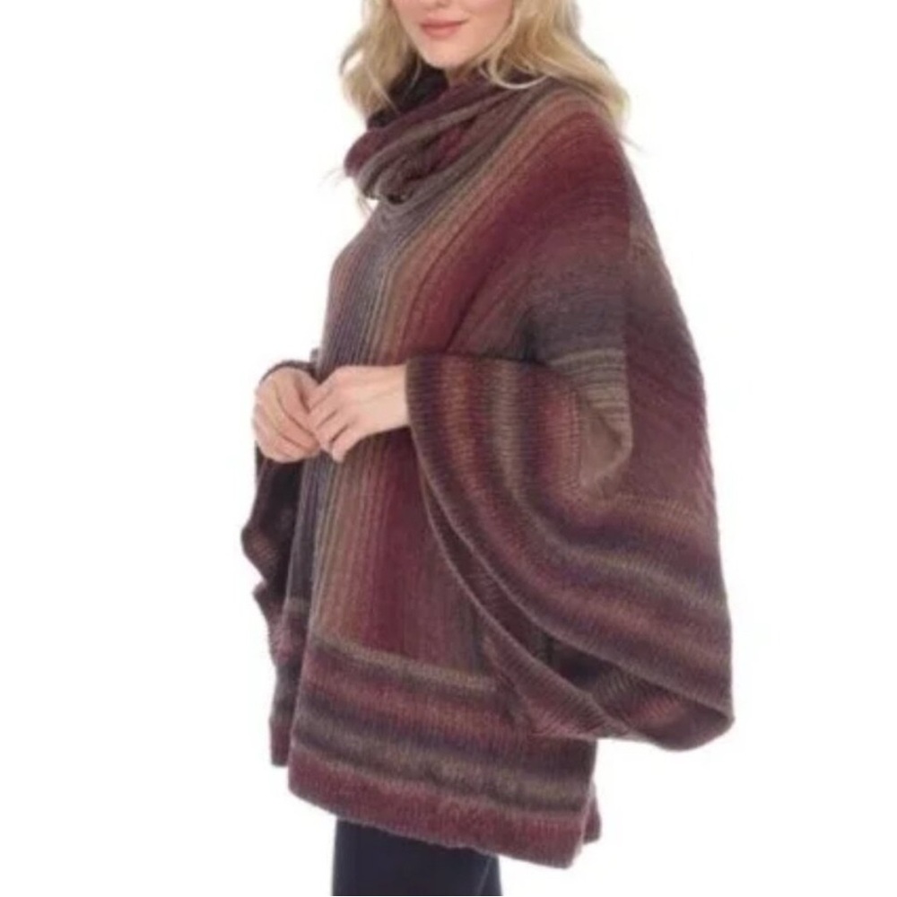 Dor Dor Couture Oversized Bat Wing Cowl Neck Knit Poncho Sweater L